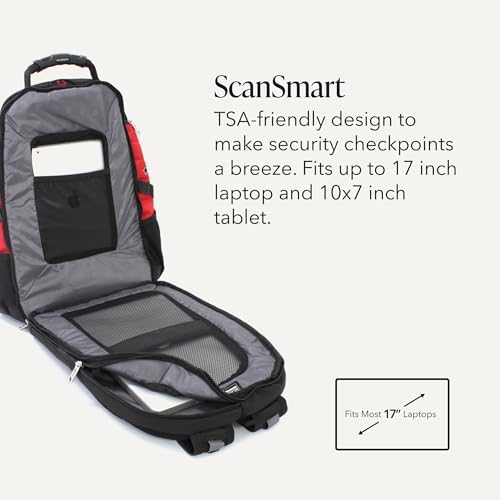 SwissGear 1900 Scansmart TSA 17-Inch Laptop Backpack, Black/Red