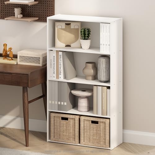 Furinno Simple Book Shelf, 4-Tier Bookshelf, Bookcase with Open Shelf, 9.4 x 23.6 x 41.7, for Living Room, Bedroom, Home Office, White