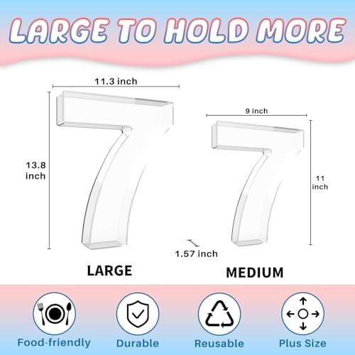 13.8" Extra Large Acrylic Number Charcuterie Board Box, Reusable Fillable Number Cake Candy Dish Display Serving Tray for Birthday Anniversary Party Decoration (7)