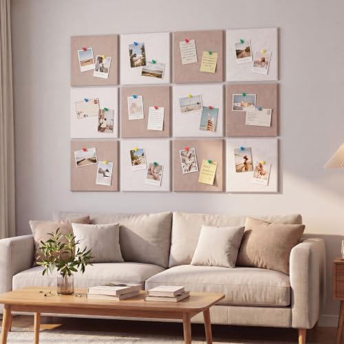 Tranqun 12 Pack Large Cork Board Alternative 48" x 36" Felt Bulletin Board Sound Absorbing Pin Boards for Walls with Adhesive Tabs Pushpins for Home Office Classroom Decor Photo Display
