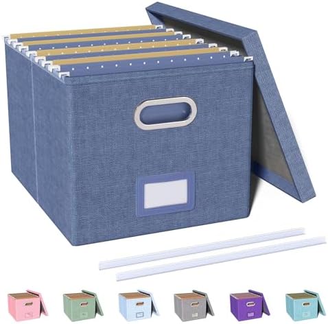 Oterri File Organizer with Lid, File Box, File Cabinet for Letter File Folder Storage, Hanging File Organizer for Office/Decor/Home,Document Organizer, 1 Pack,Blue-Box Only