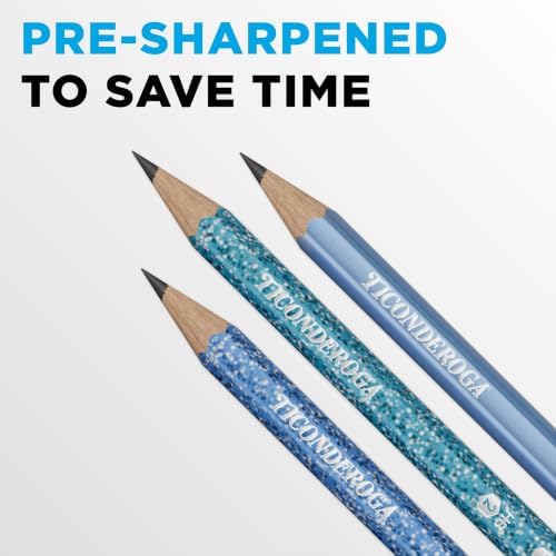 Ticonderoga Wood-Cased Pencils Pre-Sharpened, Arctic Blues, 18 Count | Ideal for writing, drawing, schoolwork, classrooms and office use