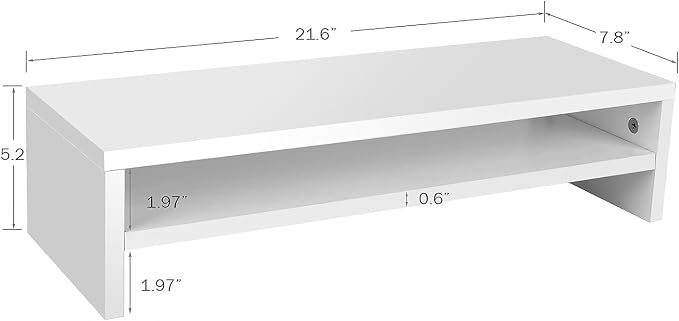 BEYGORM Monitor Stand Riser, White, 21.6 inch, 2 Tiers Wood Desk Shelf | For Full Keyboard, Computer Screen Stand with Storage for Desktop Laptop/Screen/TV/PC/Printer 21.6"L x 7.8"W x 5.2"H