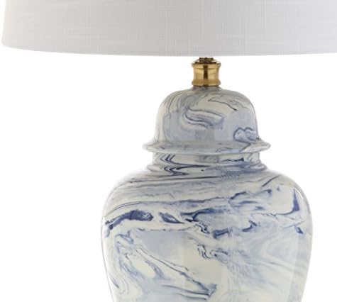 JONATHAN Y Wallace Ginger Jar 26" Marble Ceramic Table Lamp, Blue/White