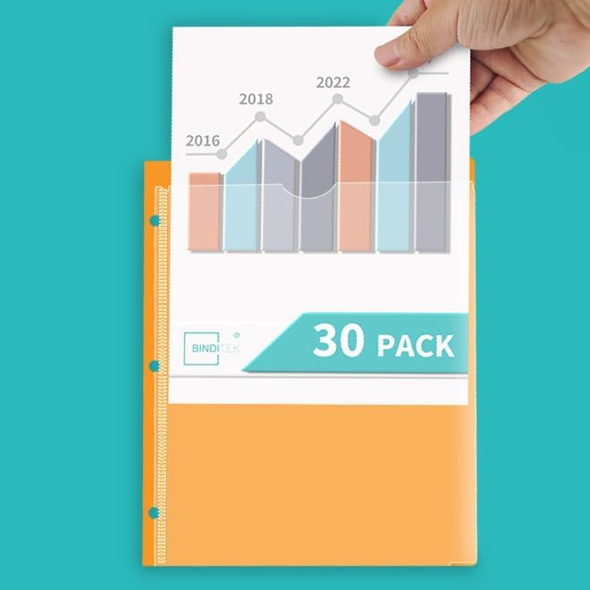 Heavy Duty Plastic Folders with Clear Front Pockets with 3 Holes, 30 Pack | Letter Size, 2 Pocket Folder for 3 Ring Binder, Card Slot, Back to School, Office & Home Organization