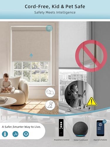 SmartWings Motorized Smart Roller Shades, 100% Blackout Bouvar Light Brown