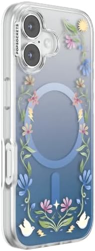 PopSockets iPhone 17 Phone Case with MagSafe, Wireless Charging Compatible, Disney - Boho Wildflowers Blue