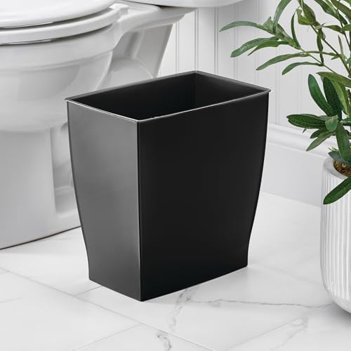 iDesign Small Plastic Bathroom Trash Can, Black