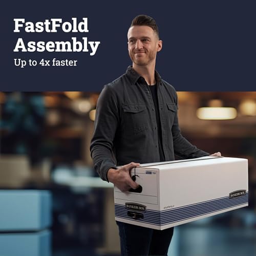 Bankers Box 12-Pack String & Button Medium-Duty File Box, Legal, FastFold