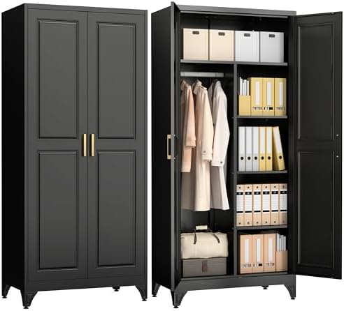 Polup Metal Armoire Wardrobe Closet, 71" Tall Wardrobe Cabinet with 2 Doors