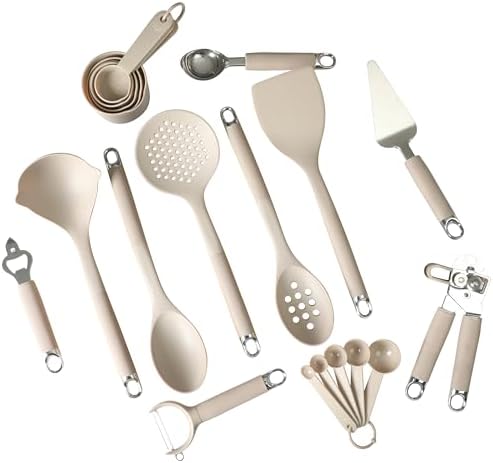 Gibson Home 20-Piece Kitchen Gadget & Tool Set – Nylon Cooking Utensils Spatulas, Ladle, Skimmer, Serving Spoons, Measuring Cups & Spoons, Can Opener, Peeler, Ice Cream Scoop & More