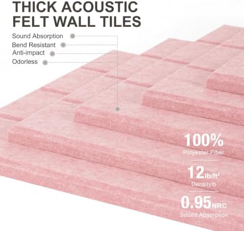 0.47" Thick Felt Wall Tiles 36"x24" Cork Board Alternative 6 Pack 11.81"x11.81"Felt Bulletin Board Pin Board with Removable Adhesive Tape&30 Pushpins for Home Office School(Bold-Coral Pink)
