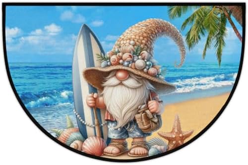 Pardick Cute Dwarf Beach Surfing Half Round Door Mat, Non-Slip Welcome Indoor Entrance Way Rug Semi Circle Front Doormats Washable Bathroom Kitchen Floor Mat, Outdoor Rugs for Patio, Hearth Rug