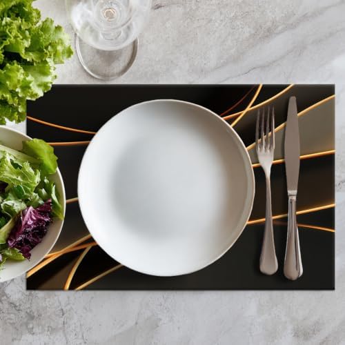 Batmerry Glowing Mocha Mousse Neon Lines Network Minimalism Placemats, Black Background Washable Linen Table Mats for Kitchen Table Double Insulation Decor Dining Set Indoor Outdoor 12X18 in Set of 8