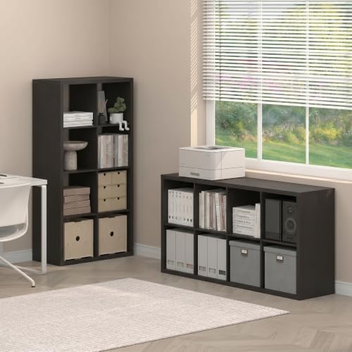 Furinno Cubicle Book Shelf Set of 2, 8-Cube Bookshelf, Black Dark Oak