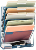 Mind Reader 5-Pocket Vertical File Storage, Desktop Organizer, Wall Mount, Office, Metal Mesh, Turquoise
