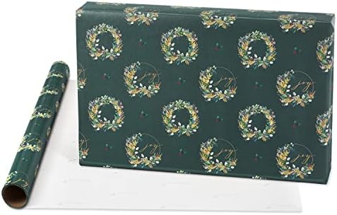Papyrus Wrapping Paper Rolls for Christmas, Hanukkah and All Holidays, Holly, Wreath, Gold (3 Rolls, 67.5 sq. ft.)