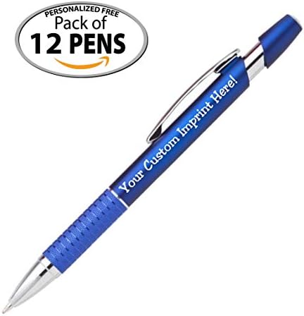 ExpressDesigns™ Personalized Ballpoint Pens - Click action - Custom - Black writing ink - The Sleeker - Full color Printed Name Pens w//Your Logo/Text/Message Includes Personalization - 12 Qty (Blue)