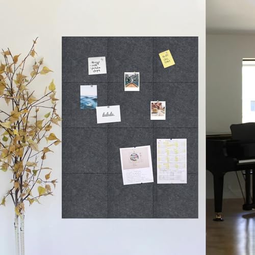 48" x 48" Cork Board Alternative, 16 Pack Felt Bulletin Board Tiles with 30 Adhesive Tabs Wall Push Pin Board for Office Classroom Bedroom Decor