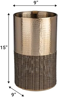 happimess Asher 4.13 Gal Faux Wicker Cylinder Waste Basket, Bronze/Coffee