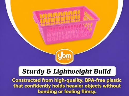 YBM HOME Plastic Perforated Storage Basket Bin Office Drawer, Shelf Desktop Countertop Tray Organizer 32-1188 (12, Pink)