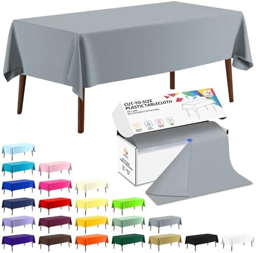 CXPSINC 54 Inch X 300 Feet Plastic Table Cover Roll Disposable Tablecloth with Slide Cutter for All Type/Shape Tables | Party, Banquet, Birthdays, Weddings(Silver, 300 Feet)