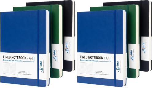 Dynta A4 Lined Journal Notebooks 6 Pack 8.5 x 11 Leather Hardcover Journals