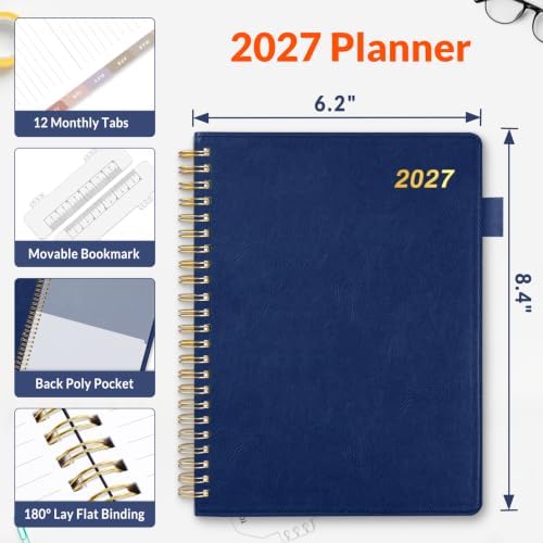 SUNEE 2027 Weekly & Monthly Planner 6.2"x8.5"- 12 Month (January 2027 - December 2027), Vegan Leather Cover, Pocket, Bookmark, Notes, Monthly Tab, Deep Blue
