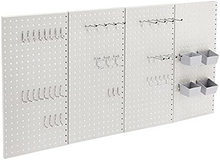 Amazon Basics Rectangular Metal Pegboard Wall Organizer, Tool Storage Organization System, Rust and Scratch Resistant, 48-Piece Kit, Gray