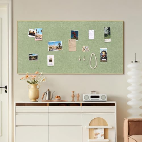 SELEAD Linen Bulletin Board 48” x 24” - Golden Aluminum Frame, Green Fabric