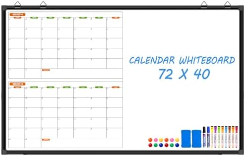 2 Month Magnetic Dry Erase Calendar Whiteboard Combo, 72" x 40"