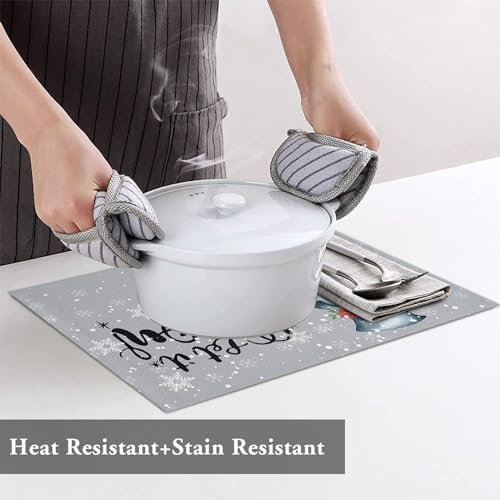 Snowman Christmas Placemat 1PC, Let It Snow Winter Holiday Heat Resistant Washable Table Place Mats Grey White Cotton Table Linens Party Holiday Decor for Kitchen Dining Outdoor Indoor