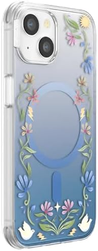 PopSockets iPhone 13 Phone Case with MagSafe, Wireless Charging Compatible, Disney - Boho Wildflowers Blue