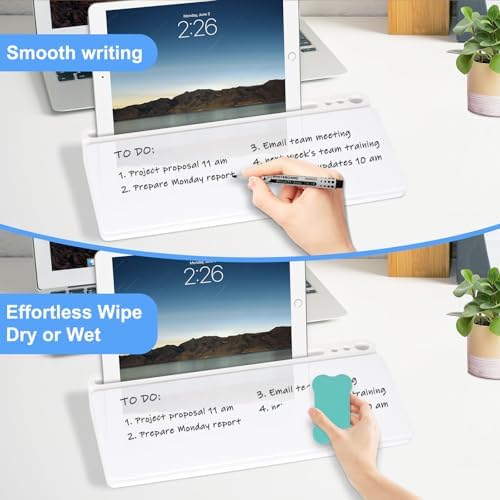 2 Pack Desktop Glass Whiteboard with Storage, Desk Dry Erase White Board