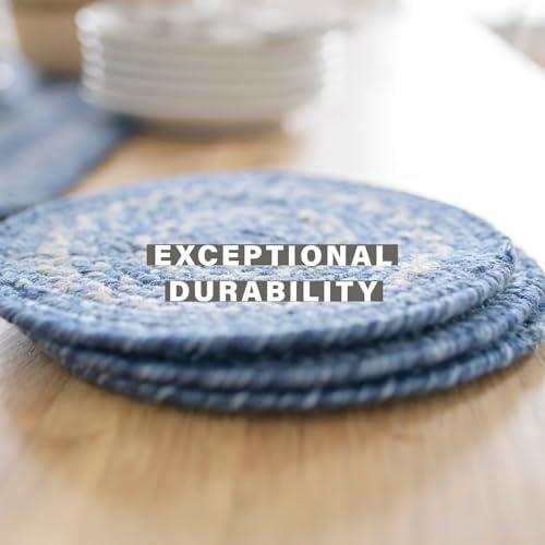 Homespice Denim Braided Placemats Ideal as Table Mats, Round 15" Set of 2