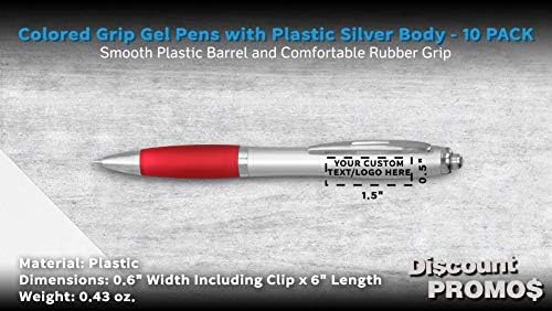 DISCOUNT PROMOS Custom Colored Grip Gel Pens Set of 10, Personalized Bulk Pack - Great for Office, School, Business, Tradeshows, Events - RedBI