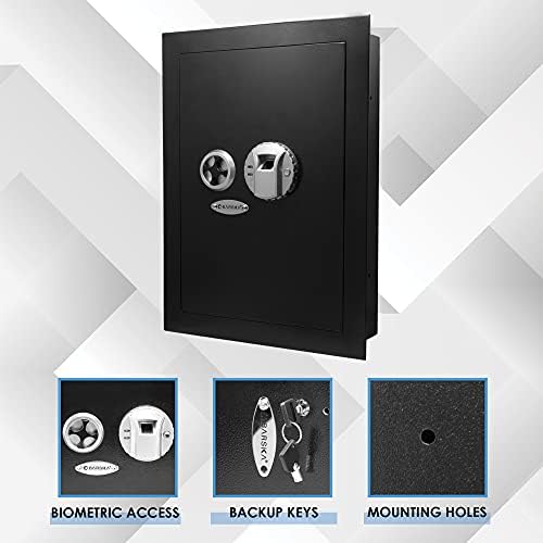 Barska Biometric Fingerprint Steel Wall Safe with Adjustable Shelves – DOJ Certified with Pry-Resistant Deadbolts, Mountable for Home, Office, and Business Use