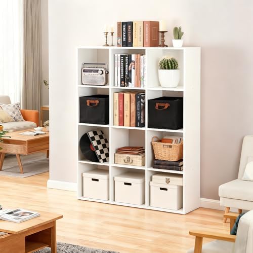 JupiterForce 12-Cube Storage Organizer, Bookcase, Cubical Storage Shelf, Cabinets Organizer, Unit Bookshelf with Back Panel for Living Room Bedroom, White