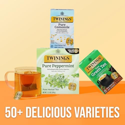 Twinings Pure Peppermint Caffeine-Free Tea Bags, 50 CT Box (6 Pack)