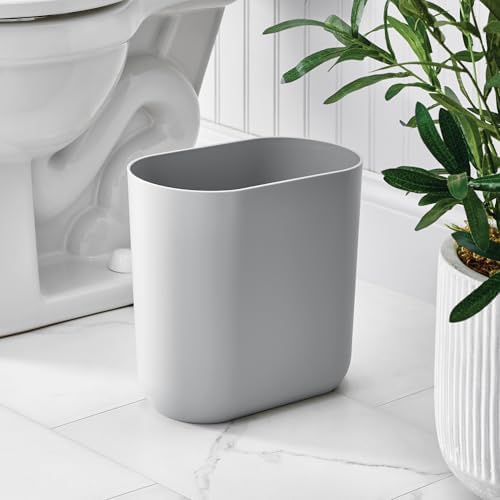 iDesign Small Slim Plastic Bathroom Trash Can, Gray