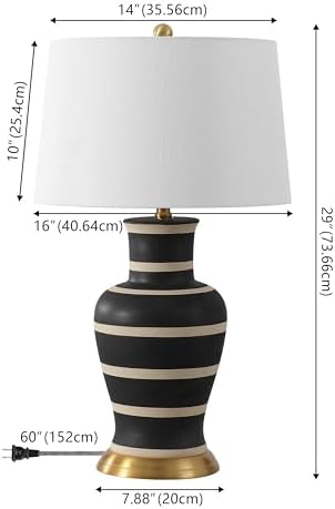 JONATHAN Y Julian Classic Ceramic Urn Metal LED Table Lamp 29", Black/Beige