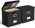 Oterri Lockable File Box Small 2-Pack Hanging Organizer for Letter-Size | Dustproof Lid. 3 Mesh Pockets. Collapsible Scratch-Resistant GRS Linen. Slide Rails. Office, Home, Dorm