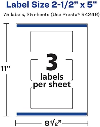 Avery® Matte White Rectangle Labels, Sure Feed® Technology, 2.5" x 5", 75 Matte White Printable Labels