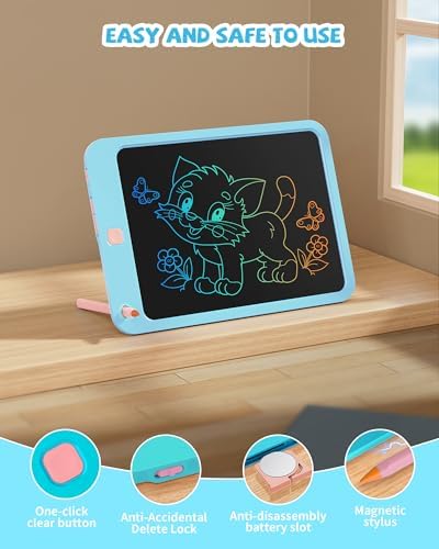 LCD Writing Tablet 10 Inch, Toys for 3 4 5 6 7 8 9 10 Year Old Boys Girls, Colorful Doodle Board Drawing Tablet, Gift for Boys Toddlers Age 3-12 Years, Memo Board, Drawing Pads with Lanyard(Lake Blue)