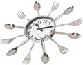 Clockswise Bulk Set of 10PC 14" Oversized Decorative 3D Cutlery Utensil Spoon and Fork Wall Clock, Silver Design for Vibrant Kitchen, Playroom, or Bedroom Decor, Battery-Operated Silent Sweep,