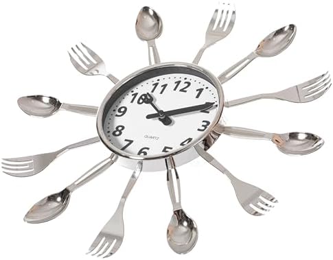 Clockswise Bulk Set of 10PC 14" Oversized Decorative 3D Cutlery Utensil Spoon and Fork Wall Clock, Silver Design for Vibrant Kitchen, Playroom, or Bedroom Decor, Battery-Operated Silent Sweep,