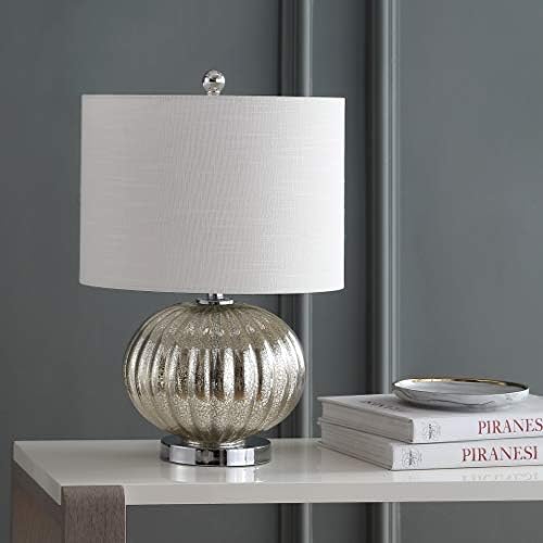 JONATHAN Y Judith Table Lamp Ribbed Glass 21", Mercury Silver/White