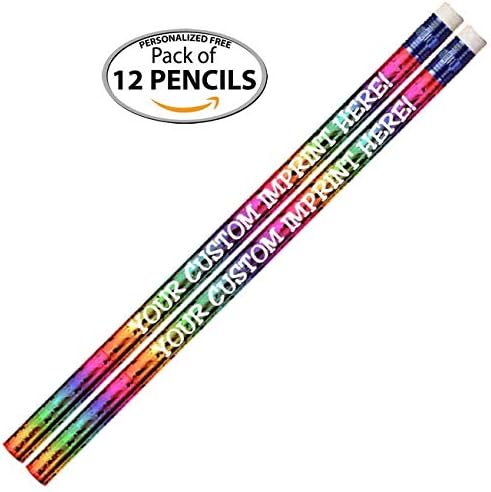 Express Pencils™ Personalized Custom Round Pencils/Glitz & Glitter Foil/Full Color Print w/your name, message, text or logo -Customizable - Made in USA - Great Gift Ideas -12/Set (RAINBOW PRISM)