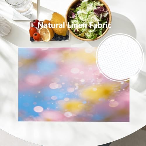 Batmerry Pastel Rainbow Linen Placemats Set of 8, Glitter Stars Marble Galaxy Clouds Washable Table Mats for Kitchen Table Thickened Heat Insulation Dining Set Indoor Outdoor 12X18 in