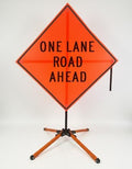 Traffic Roll-Up Sign Kit with Stand – Collapsible Safety Sign & Heavy-Duty Portable Stand, High Visibility, Easy Setup (One Lane Road Ahead, Mesh)